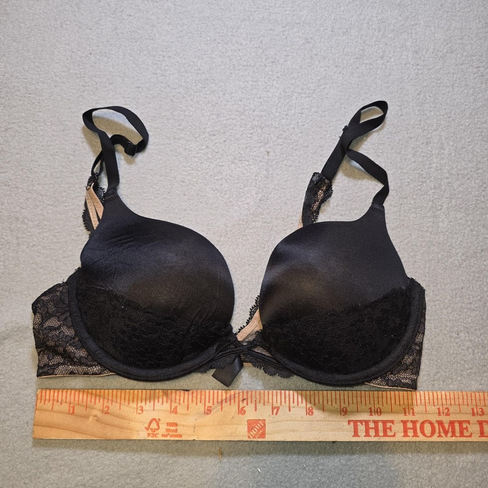 Victoria's Secret Bra 32C Black Very Sexy Padded Demi Lace Underwire